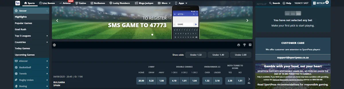 SportPesa Casino Sport Betting Screenshot
